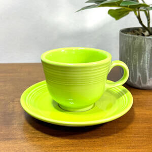 Vintage Fiesta Cup and Saucer Chartreuse Green Homer Laughlin Fiestaware Tea Mug